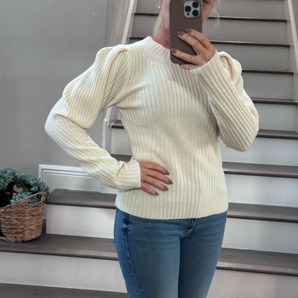 7 For All Mankind Cream Ribbed Sweater
